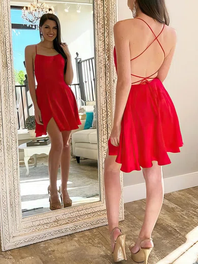 A-line Scoop Neck Silk-like Satin Short/Mini Short Prom Dresses With Split Front #Favs020020110372