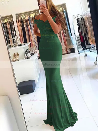 Sheath/Column Off-the-shoulder Jersey Sweep Train Beading Prom Dresses #Favs020105707