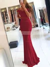 Sheath/Column Off-the-shoulder Jersey Sweep Train Beading Prom Dresses #Favs020105707