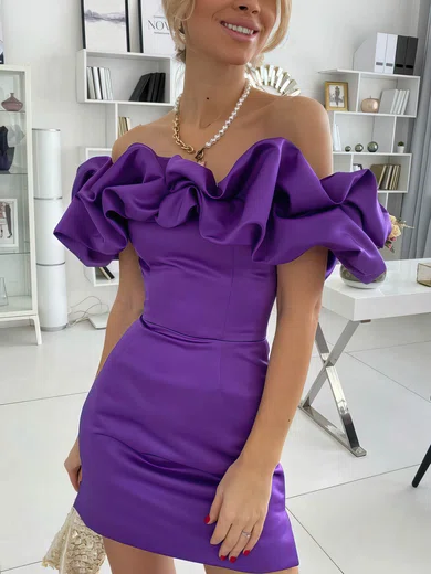 Sheath/Column Off-the-shoulder Satin Short/Mini Short Prom Dresses #Favs020020111143