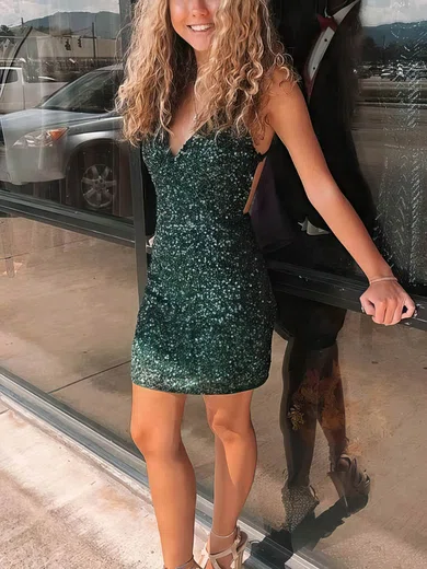 Sheath/Column V-neck Sequined Short/Mini Short Prom Dresses #Favs020020111152