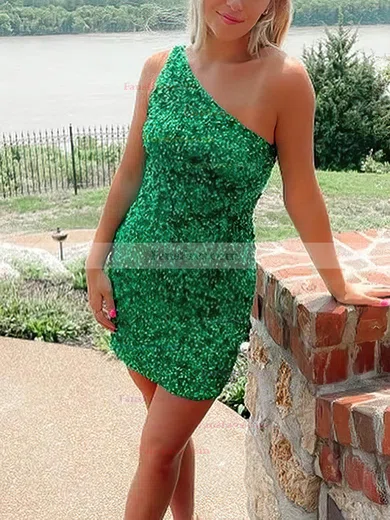 Sheath/Column One Shoulder Sequined Short/Mini Short Prom Dresses #Favs020020110396