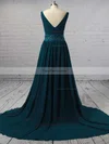 A-line V-neck Chiffon Sweep Train Beading Prom Dresses #Favs020105755