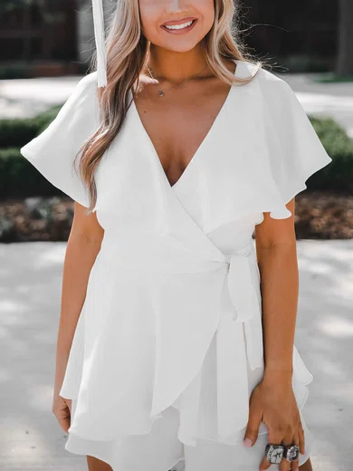 A-line V-neck Chiffon Short/Mini Short Prom Dresses With Ruffles #Favs020020110406