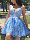 A-line V-neck Tulle Short/Mini Short Prom Dresses With Lace #Favs020020110409