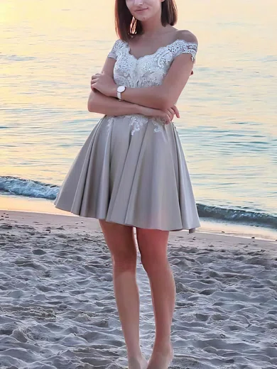 A-line Off-the-shoulder Silk-like Satin Short/Mini Short Prom Dresses With Lace #Favs020020110416