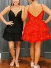A-line V-neck Glitter Short/Mini Short Prom Dresses With Tiered #Favs020020111180