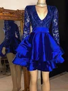 A-line V-neck Satin Short/Mini Short Prom Dresses With Sequins #Favs020020110421