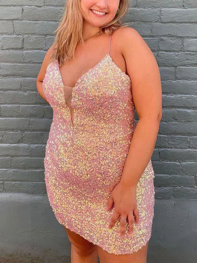 Sheath/Column V-neck Sequined Short/Mini Short Prom Dresses #Favs020020111183