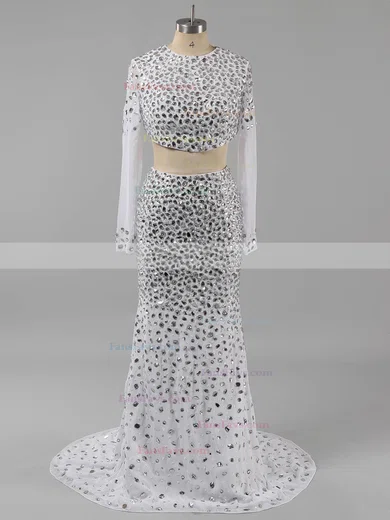 Sheath/Column Scoop Neck Chiffon Floor-length Beading Prom Dresses #Favs02018849