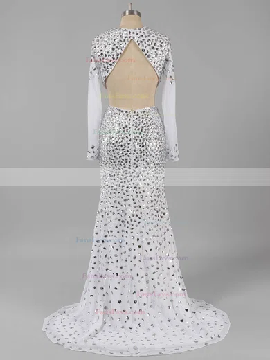 Sheath/Column Scoop Neck Chiffon Floor-length Beading Prom Dresses #Favs02018849