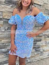 Sheath/Column Off-the-shoulder Sequined Short/Mini Short Prom Dresses #Favs020020111191