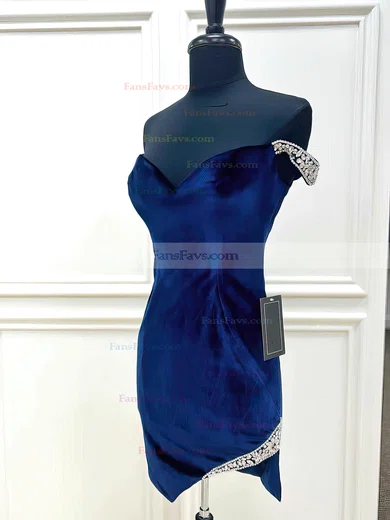 Sheath/Column Off-the-shoulder Velvet Short/Mini Short Prom Dresses With Beading #Favs020020111192