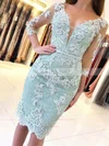 Sheath/Column Off-the-shoulder Tulle Knee-length Short Prom Dresses With Appliques Lace #Favs020020110435