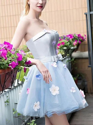 A-line Strapless Satin Short/Mini Short Prom Dresses With Sashes / Ribbons #Favs020020110441