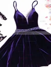 A-line V-neck Velvet Short/Mini Short Prom Dresses With Sashes / Ribbons #Favs020020110443