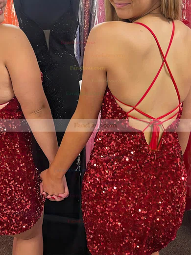 Sheath/Column V-neck Sequined Short/Mini Short Prom Dresses #Favs020020111207