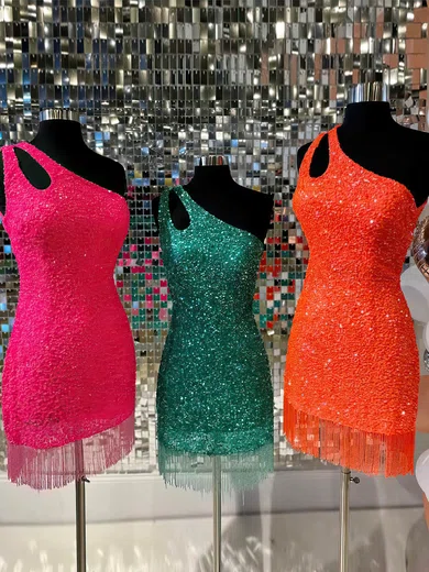 Sheath/Column One Shoulder Sequined Short/Mini Short Prom Dresses #Favs020020111209