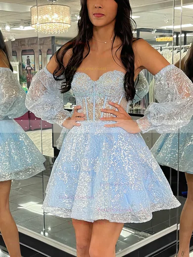 A-line Off-the-shoulder Tulle Lace Short/Mini Short Prom Dresses With Appliques Lace #Favs020020111211