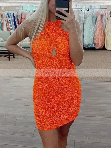 Sheath/Column V-neck Sequined Short/Mini Short Prom Dresses #Favs020020110448