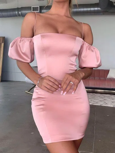 Sheath/Column Off-the-shoulder Satin Short/Mini Short Prom Dresses #Favs020020110450