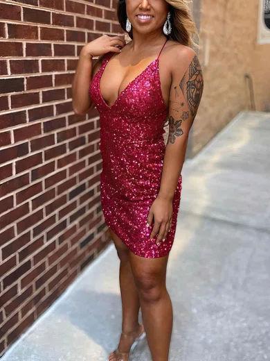 Sheath/Column V-neck Sequined Short/Mini Short Prom Dresses #Favs020020111214