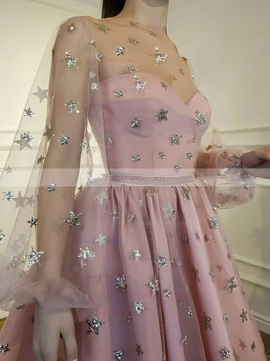 A-line Scoop Neck Tulle Short/Mini Short Prom Dresses With Sequins #Favs020020110451