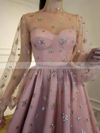 A-line Scoop Neck Tulle Short/Mini Short Prom Dresses With Sequins #Favs020020110451