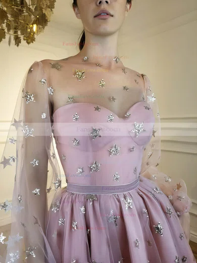 A-line Scoop Neck Tulle Short/Mini Short Prom Dresses With Sequins #Favs020020110451