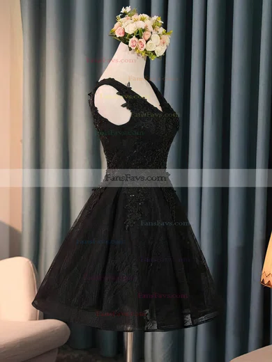 A-line V-neck Lace Short/Mini Short Prom Dresses With Beading #Favs020020110452