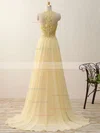 A-line Scoop Neck Chiffon Sweep Train Appliques Lace Prom Dresses #Favs020102400