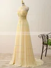 A-line Scoop Neck Chiffon Sweep Train Appliques Lace Prom Dresses #Favs020102400