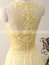 A-line Scoop Neck Chiffon Sweep Train Appliques Lace Prom Dresses #Favs020102400