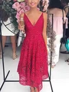A-line V-neck Lace Tea-length Short Prom Dresses #Favs020020110457