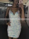 Sheath/Column V-neck Sequined Short/Mini Short Prom Dresses #Favs020020111229