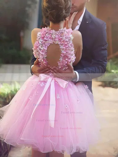 A-line V-neck Tulle Short/Mini Short Prom Dresses With Bow #Favs020020110469