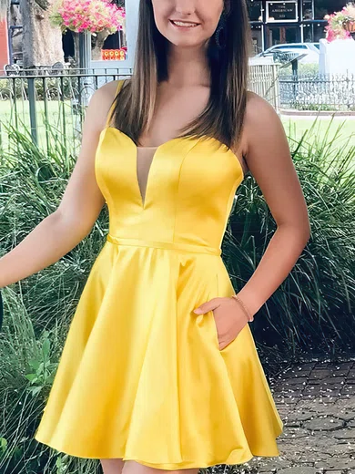 A-line Sweetheart Silk-like Satin Short/Mini Short Prom Dresses With Pockets #Favs020020111231