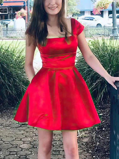 A-line Square Neckline Silk-like Satin Short/Mini Short Prom Dresses With Pockets #Favs020020111232