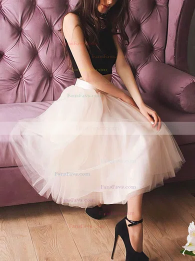 A-line Scoop Neck Tulle Knee-length Short Prom Dresses With Beading #Favs020020110474