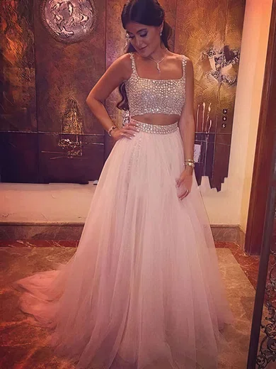 Princess Square Neckline Tulle Sweep Train Crystal Detailing Prom Dresses #Favs020103321