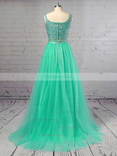 Princess Square Neckline Tulle Sweep Train Crystal Detailing Prom Dresses #Favs020103321