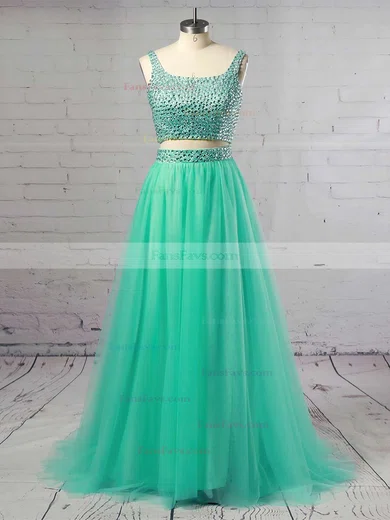 Princess Square Neckline Tulle Sweep Train Crystal Detailing Prom Dresses #Favs020103321