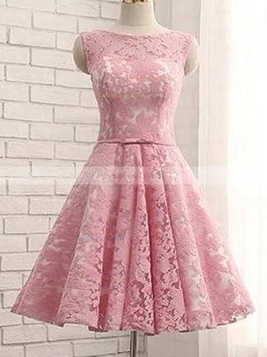 A-line Scoop Neck Lace Knee-length Short Prom Dresses #Favs020020110483