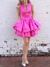 A-line Scoop Neck Satin Short/Mini Short Prom Dresses With Pockets #Favs020020111258