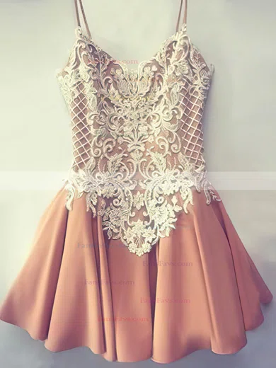 A-line V-neck Stretch Crepe Short/Mini Short Prom Dresses With Appliques Lace #Favs020020110499