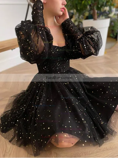 A-line Square Neckline Tulle Short/Mini Short Prom Dresses #Favs020020110508