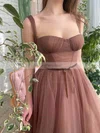 A-line Sweetheart Tulle Ankle-length Short Prom Dresses With Sashes / Ribbons #Favs020020110510