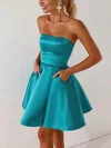 A-line Strapless Silk-like Satin Short/Mini Short Prom Dresses With Pockets #Favs020020110520