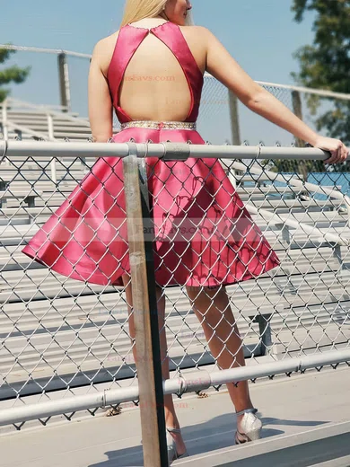 A-line Scoop Neck Satin Short/Mini Short Prom Dresses With Beading #Favs020020110525