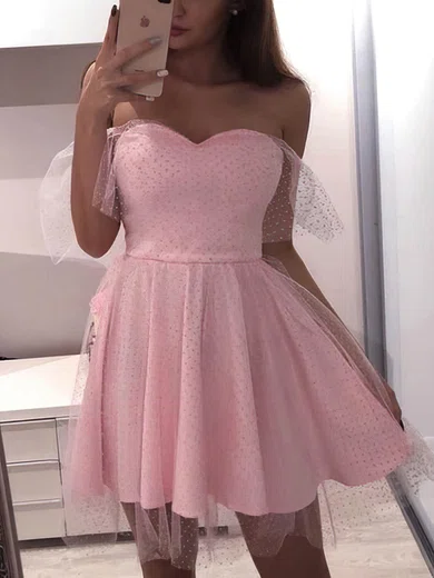 A-line Strapless Tulle Short/Mini Short Prom Dresses #Favs020020110528